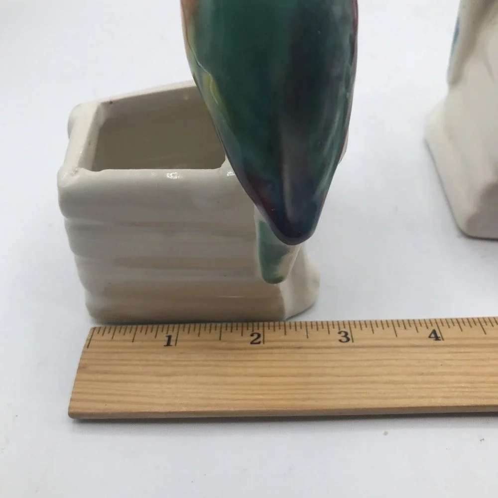 Pottery‎ Blue Green Love Birds Planter Pot 5 1/2
